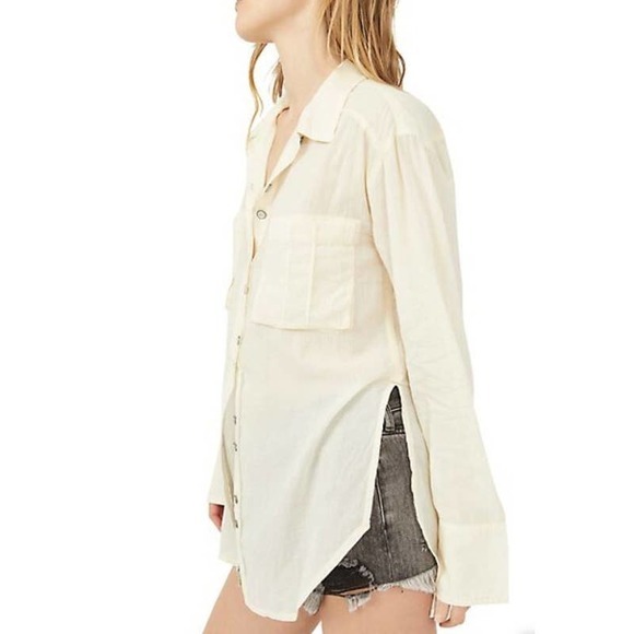 We The Free Womens Button-Up Sheer Luck Shirt Size XS Cream Bone NWOT $108‎ - Picture 4 of 8